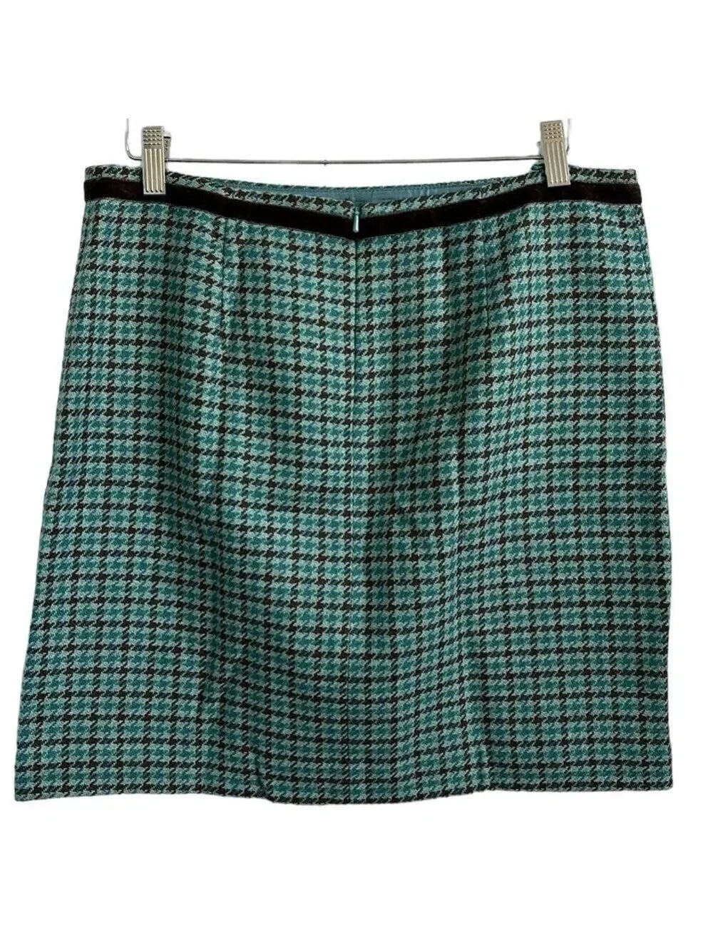 Banana Republic Turquoise Plaid Wool Mini Skirt Size 8